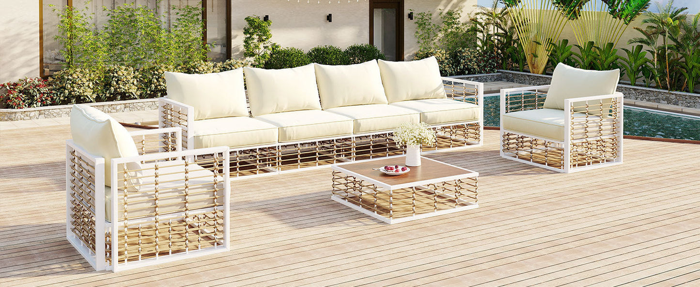 7-Piece Metal Patio Sectional Sofa Set, All-Weather Thick Cushions