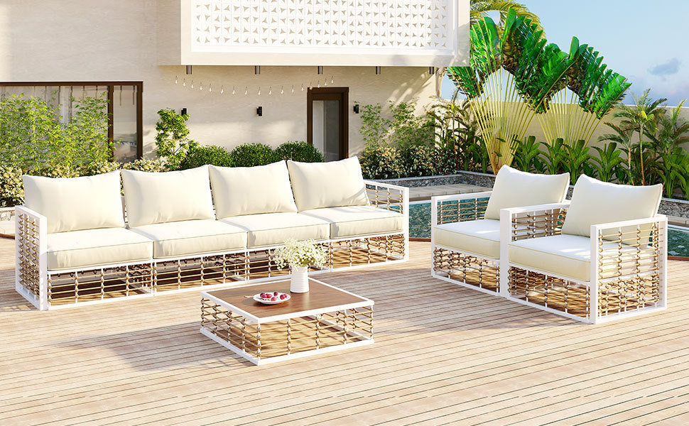 7-Piece Metal Patio Sectional Sofa Set, All-Weather Thick Cushions