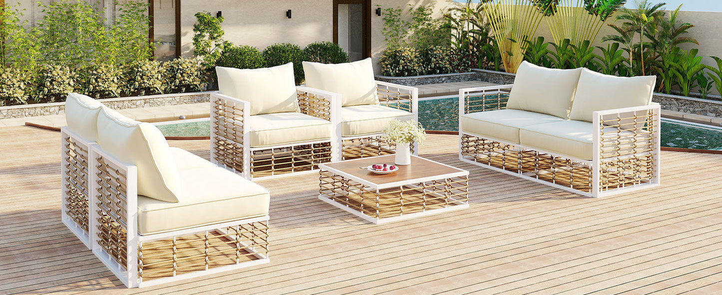 7-Piece Metal Patio Sectional Sofa Set, All-Weather Thick Cushions