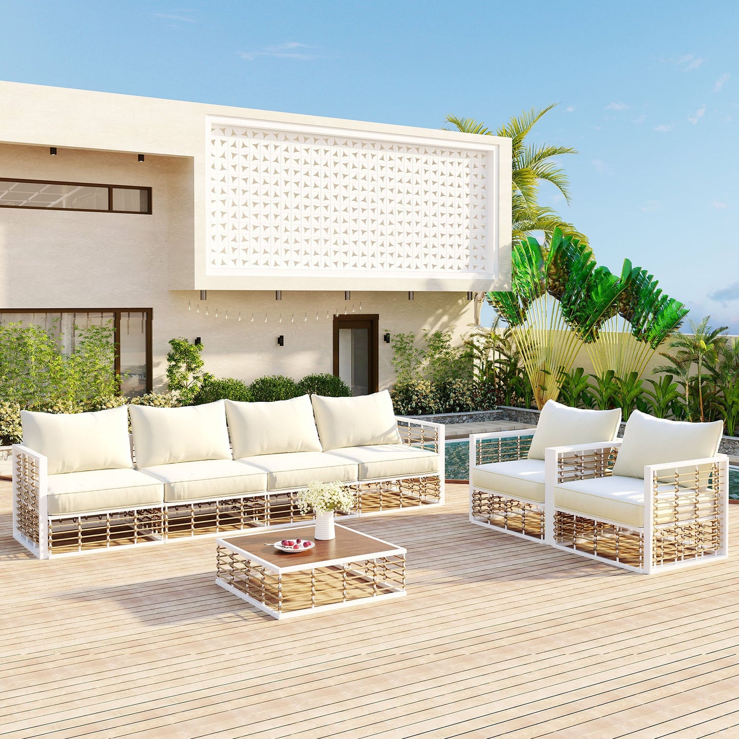 7-Piece Metal Patio Sectional Sofa Set, All-Weather Thick Cushions