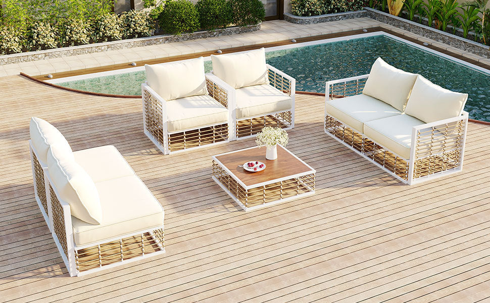 7-Piece Metal Patio Sectional Sofa Set, All-Weather Thick Cushions