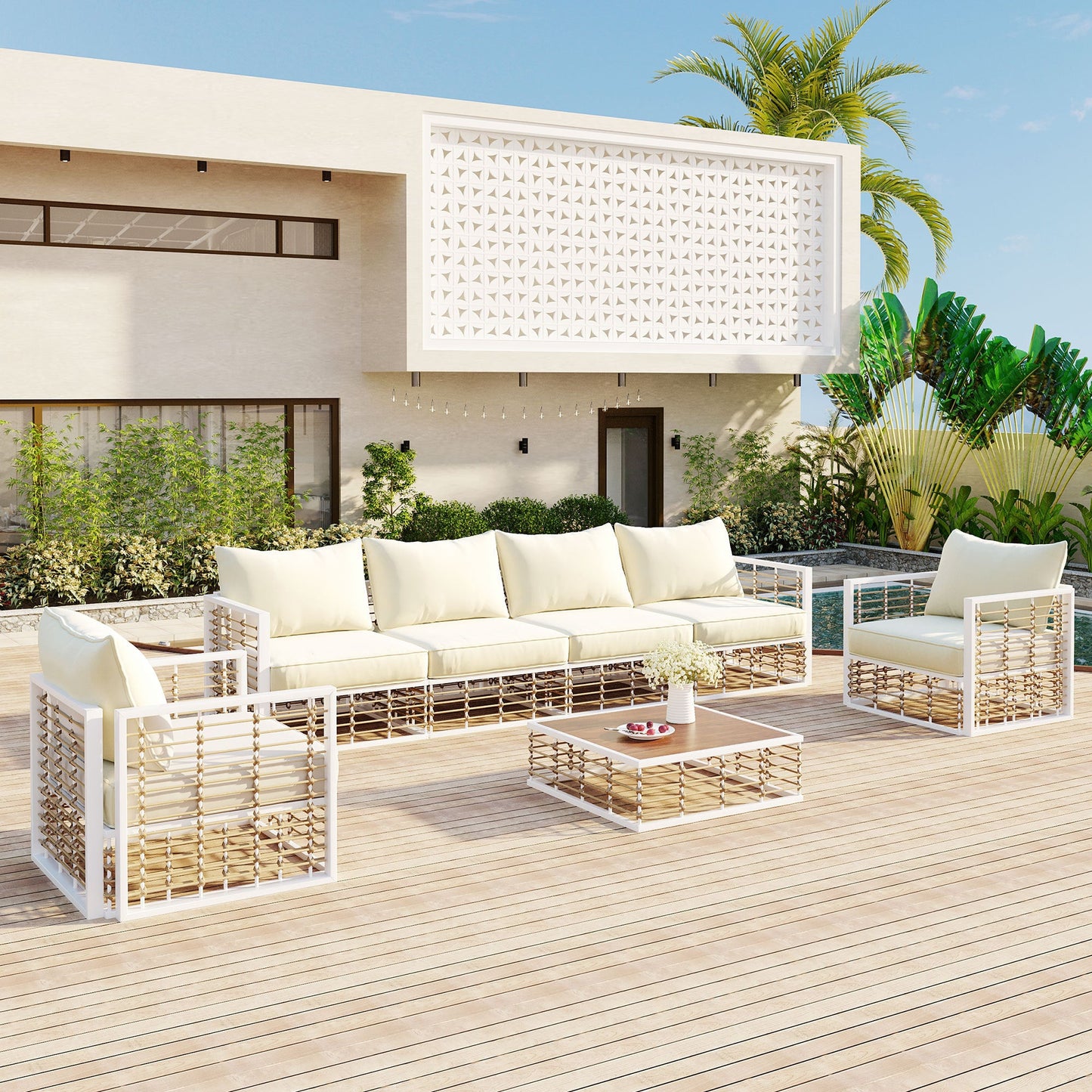 7-Piece Metal Patio Sectional Sofa Set, All-Weather Thick Cushions