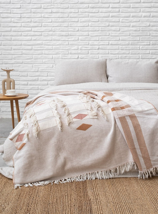 Cotton Boho Bed/Sofa Throw Blanket
